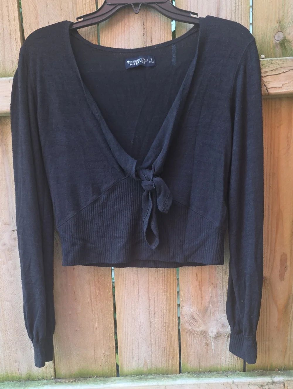 Abercrombie & Fitch Black Tie-Front Long Sleeve Top